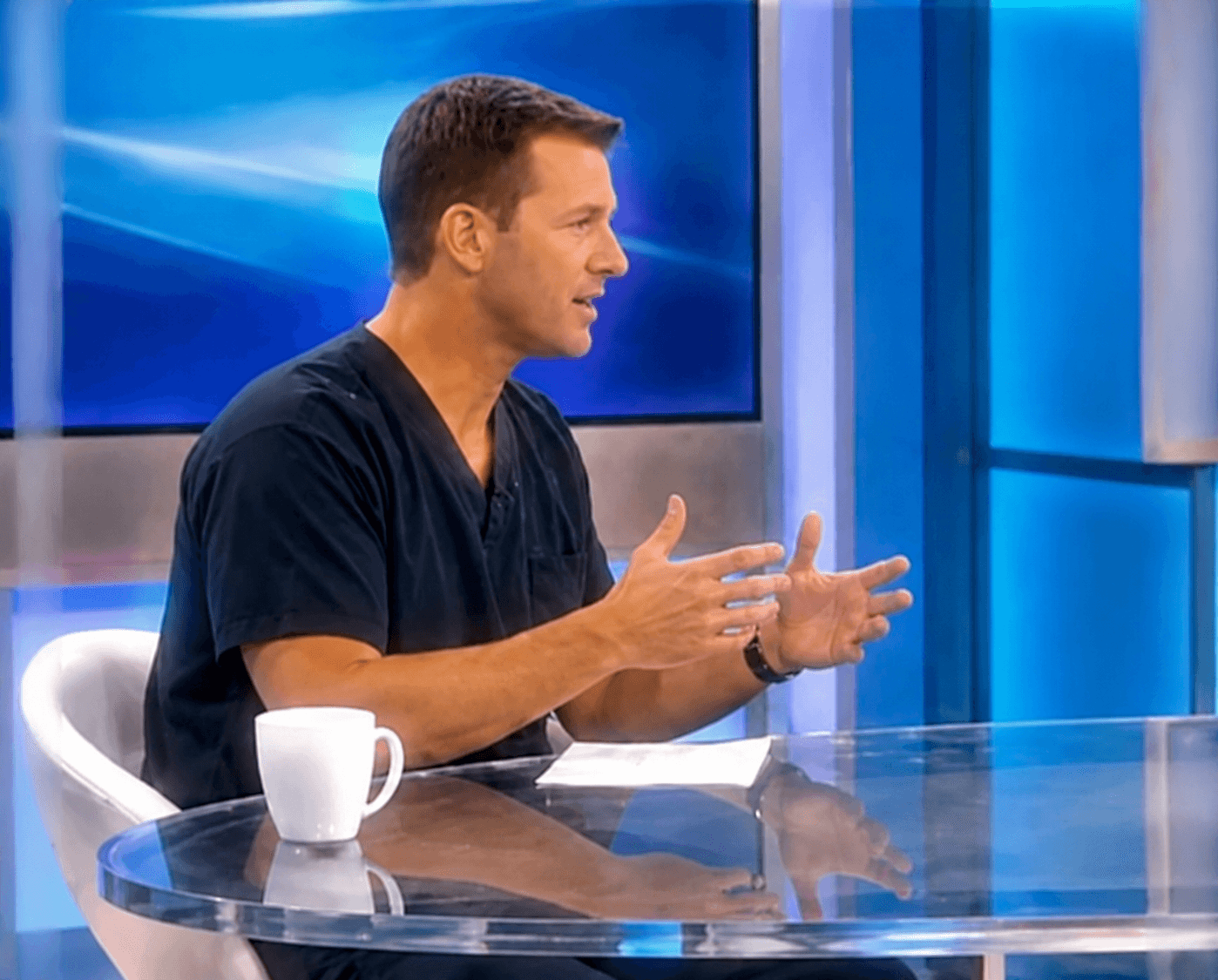Doctor discussing the lymphatic system on set